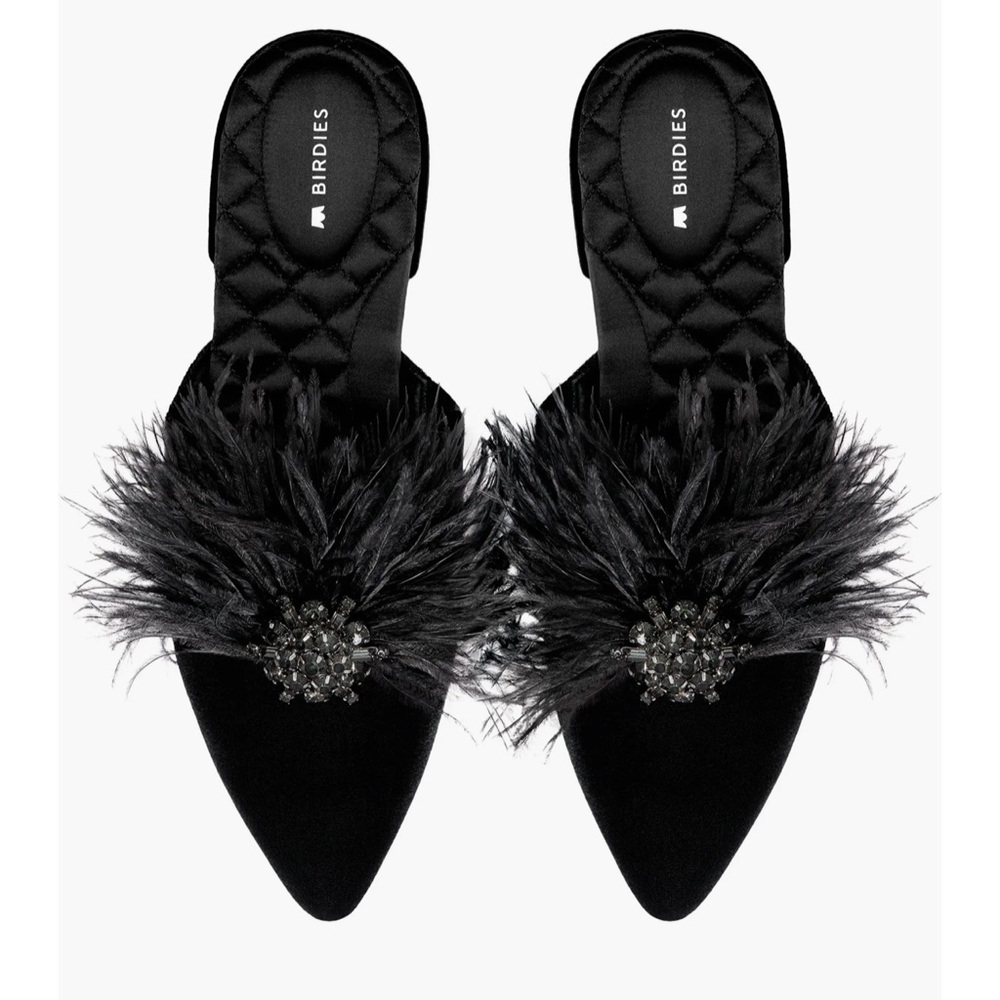 Birdies Dove Feathered Brooch Mule